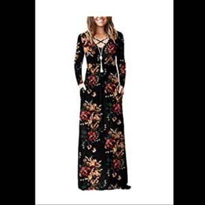 Women's Long Sleeve Loose Plain Maxi Dresses Casual Long Dresses with Pockets